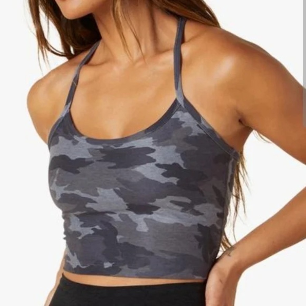 Beyond Yoga Slim Racerback Cropped Tank - Grey Camo 3X